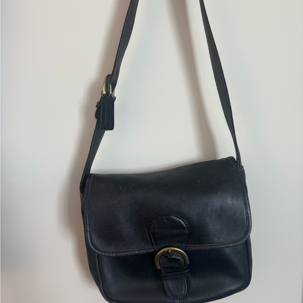 Vintage Coach Black Leather Crossbody Bag